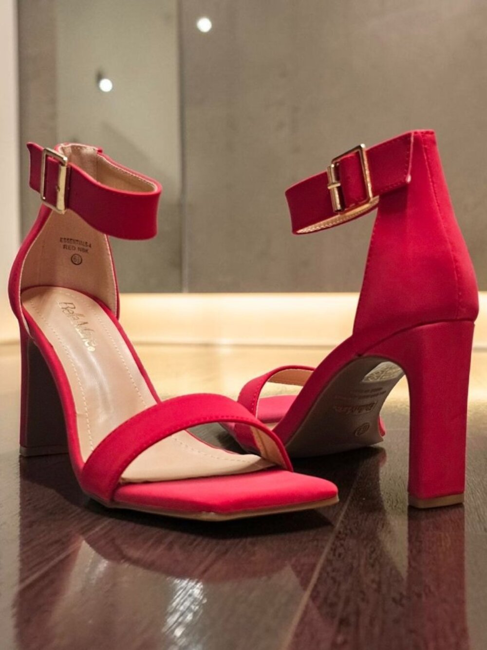 Red Open-Toe Block Heel Sandals With Adjustable Ankle Strap Womens Bella Marie E